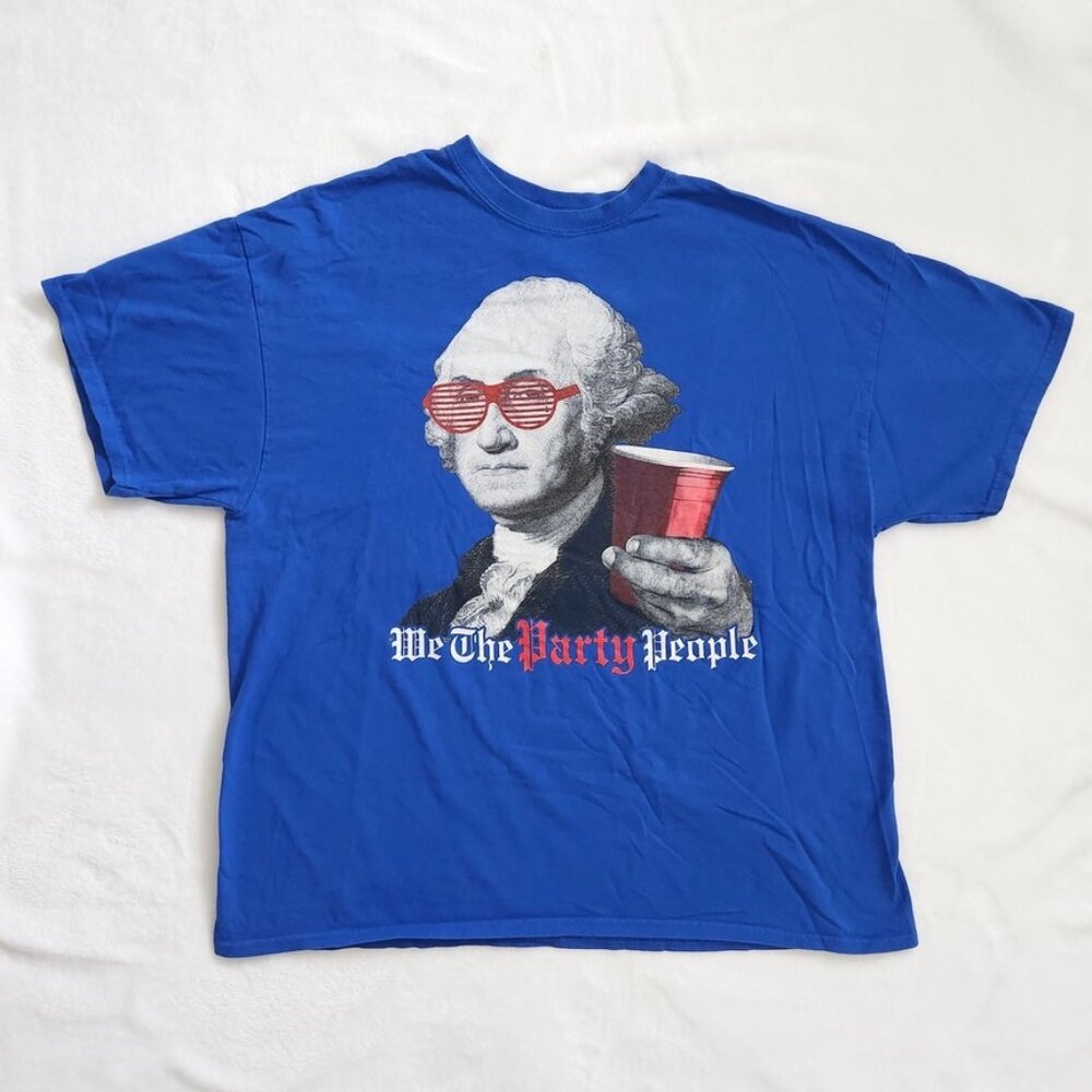We The Party People Blue Graphic Tee USA 4th of July Men's 2XL Gildan America‎